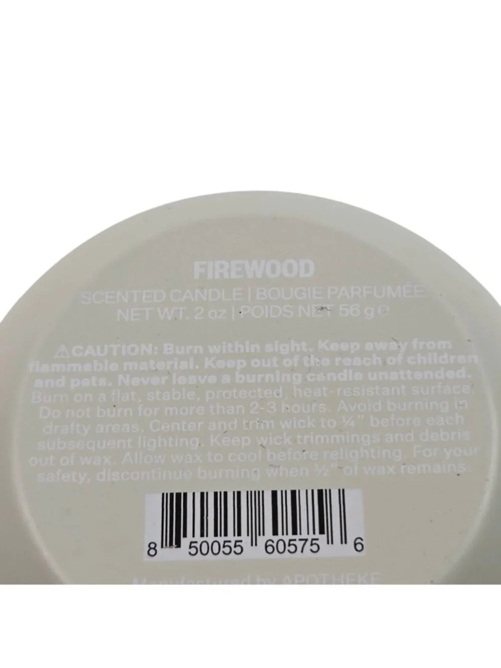 Apotheke Mini Tin Candle Firewood Scent 2oz White Tin 15 Hour Burn Time